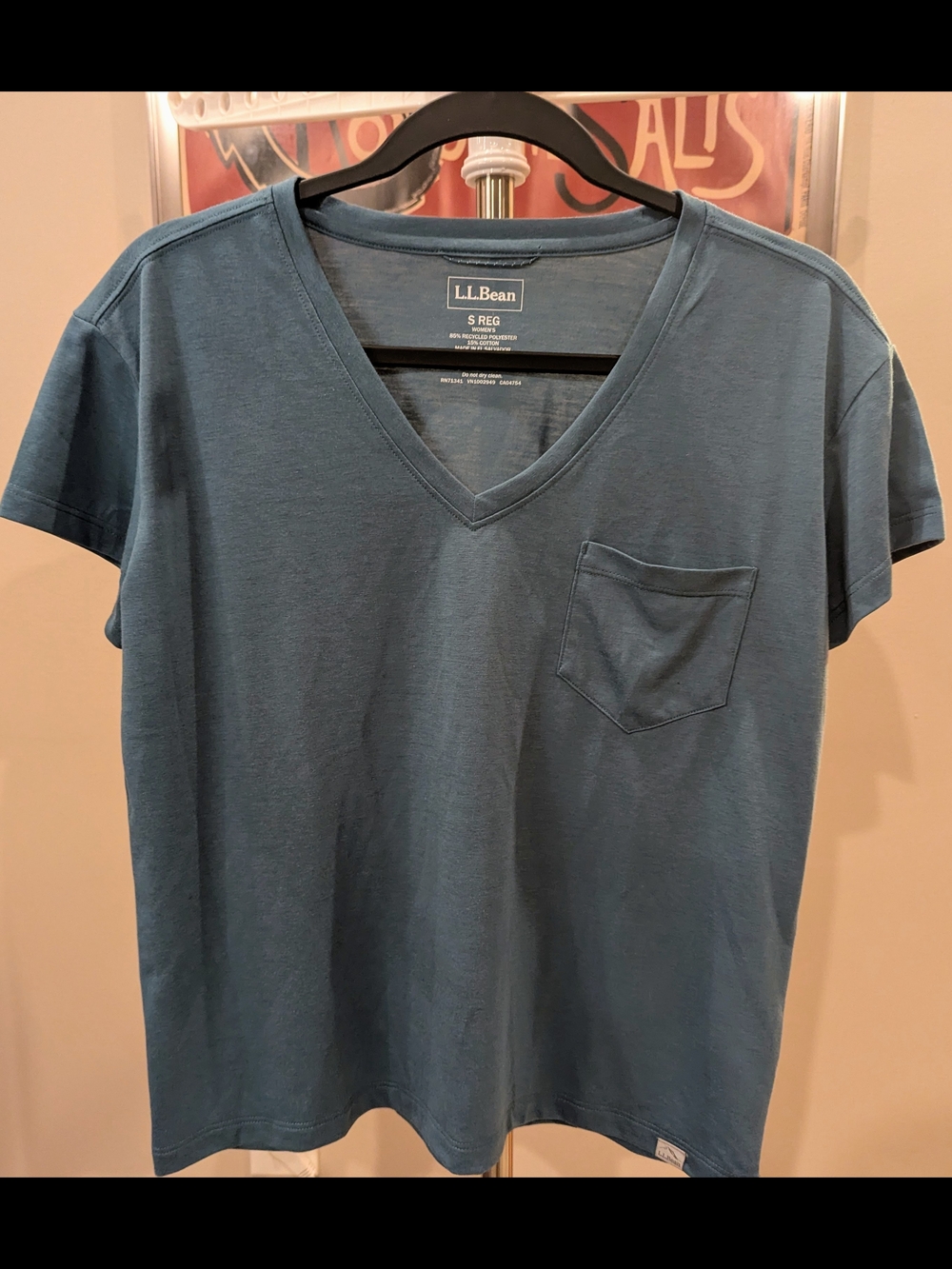 $15 LL Bean Women's Small Regular-  Mountainside VNeck Pocket Tee Teal Green EUC